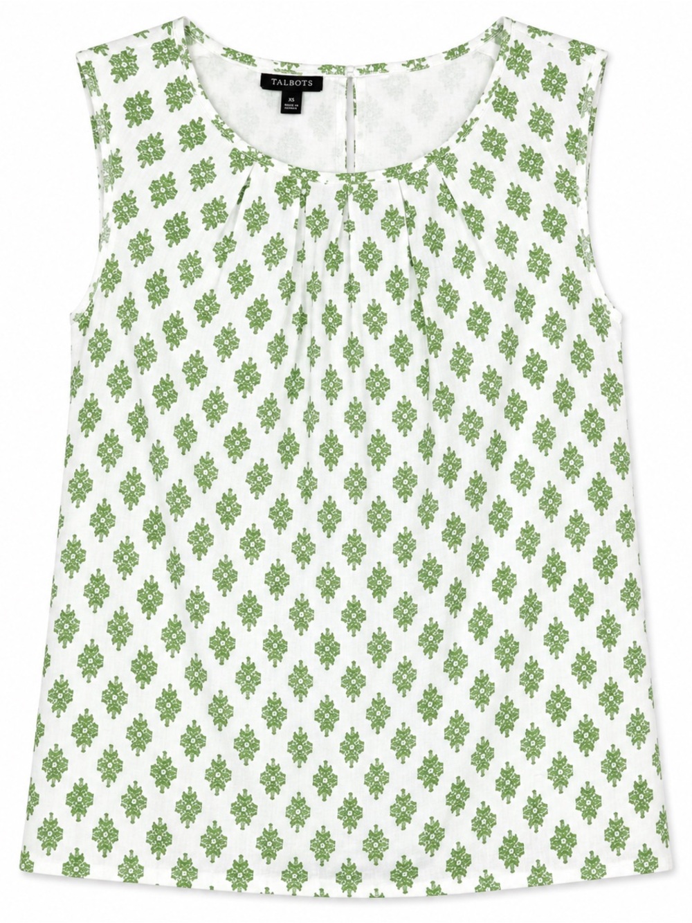 Talbots Women’s 16 Top White Green Geometric Floral Print Sleeveless Blouse - Picture 1 of 8